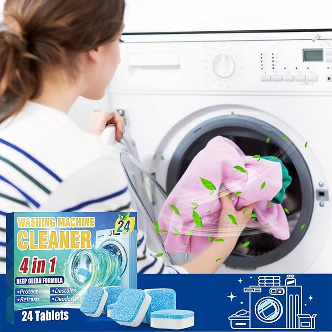 Sugelary Washing Machine Cleaner Tablets 24-Pack, Deep Clean Descaler for Front Loader and Top Load Washers, Washer Cleaner Help Clean Inside Drum and Laundry Tub Seal