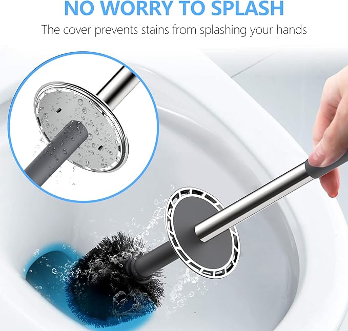 SetSail Toilet Brush, Compact Size Toilet Bowl Brush and Holder Toilet Brushes for Bathroom with Stainless Steel Handle Toilet Cleaner Brush with Durable Scrubbing Bristles, 2 Packs-Gery