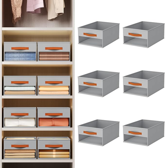 Homsorout Drawer Organizers and Storage - 6 Pack Foldable Pants Organizer with Clear Window & Handles, Fabric Closet Organizer for Clothes, Jeans, Sweaters, Towels, T-shirt, Scarf (Grey)