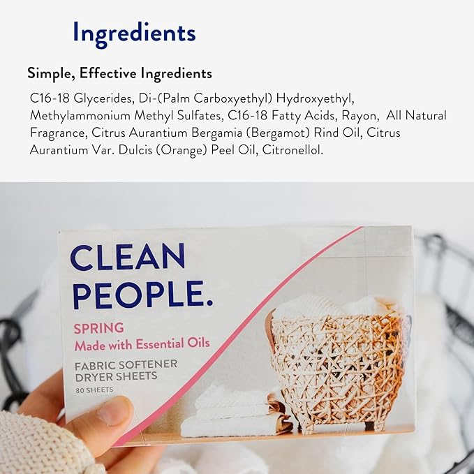 The Clean People Fabric Softener Sheets - Dryer Sheets - Softens & Removes Static Cling - Vegan Laundry Softener, Essential Oils - Spring 240 Pack