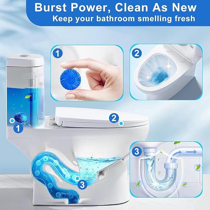 Toilet Bowl Cleaners, Automatic Toilet Tank Cleaner Tablets, Blue Toilet Bowl Cleaner Tablets for Deodorizing & Descaling, Powerful Cleaning, Slow-Release Against Tough Stains 20 Pack