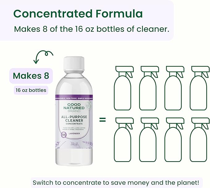 Good Natured Brand All-Purpose Cleaner Concentrate | 8oz makes 128oz | Lavender Essential Oil | 16X Concentrated Natural Multi-Surface Cleaner