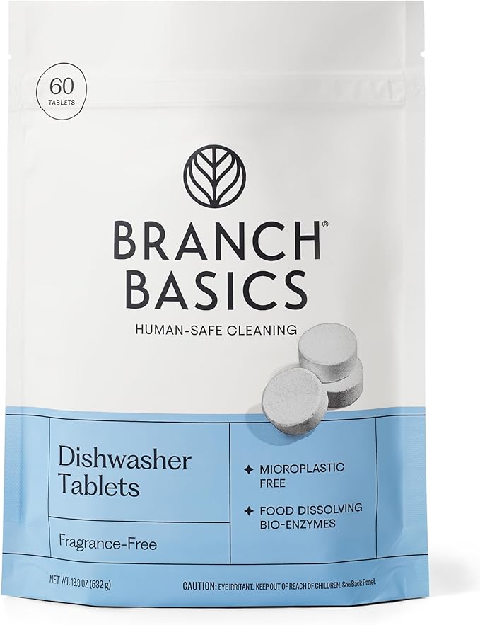Branch Basics Dishwasher Tablets – 60 Ct | Plastic-Free, Fragrance-Free, Human-Safe | Delivers a Powerful Clean Without Harsh Chemicals