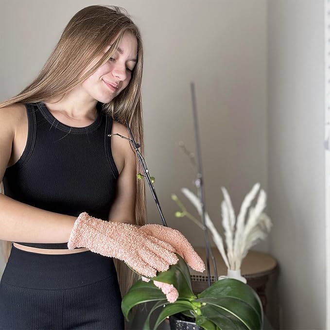 Evridwear Microfiber Gloves for Plant Dusting,Reusable Leaf Cleaning Glove for Houseplants,Blinds,Furniture and Small Objects