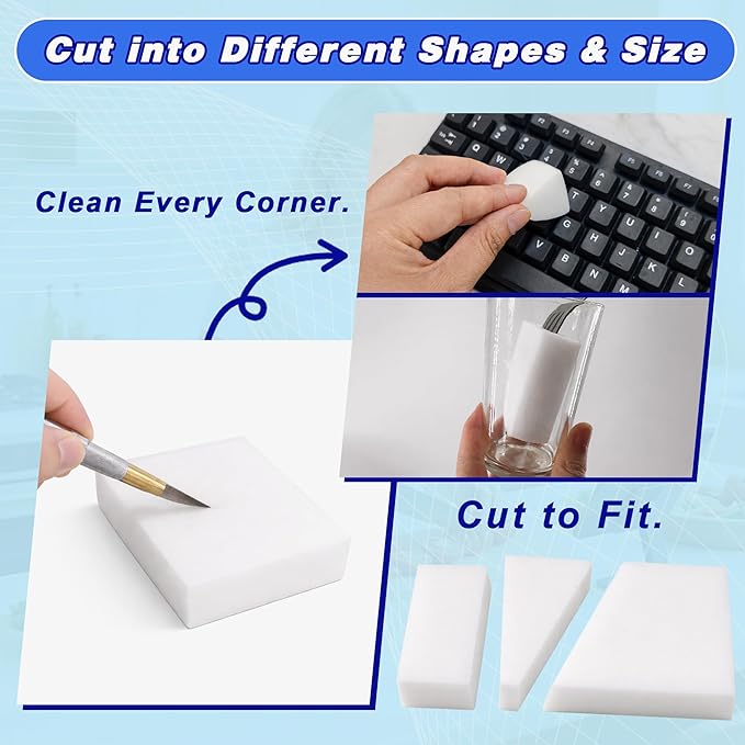 100 Pack Magic Cleaning Sponge Erasers, Non-Scratch Melamine Sponge Bulk Multi-Surface Cleaner Melamine Foam Cleaning Scrubber Pad Sponges for Household Wall Shoes Bathtub Door Shower Bathroom Kitchen
