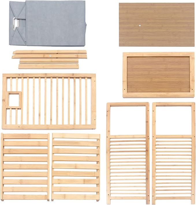 LOYALHEARTDY 37.4'' Tilt Out Laundry Hamper, 2-Tier Bamboo Laundry Hamper Cabinet Floor Stand Bathroom Storage Shelf Cabinet Clothes Organizer Laundry Shelf for Laundry Room Bathroom Bedroom