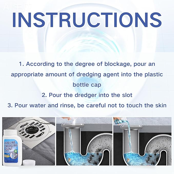 2PCS Powerful Pipe Dredging Agent,Pipeline Dredging Agent,350ml Drain Clog Remover Agent,Unclog Toilet Clog And Kitchen Sink Pipe Unblocker Powder