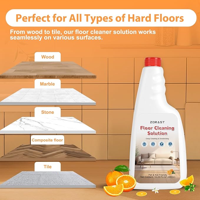 Sweet Orange Scent Floor Cleaning Solution,2-Pack 16.23oz,Compatible with All Roborock Mopping Robots (S7, S8, Qrevo, Q7, Q8 series),Deep Cleans Multiple Hard Floors,Streak-Free Shine,Eco-Safe