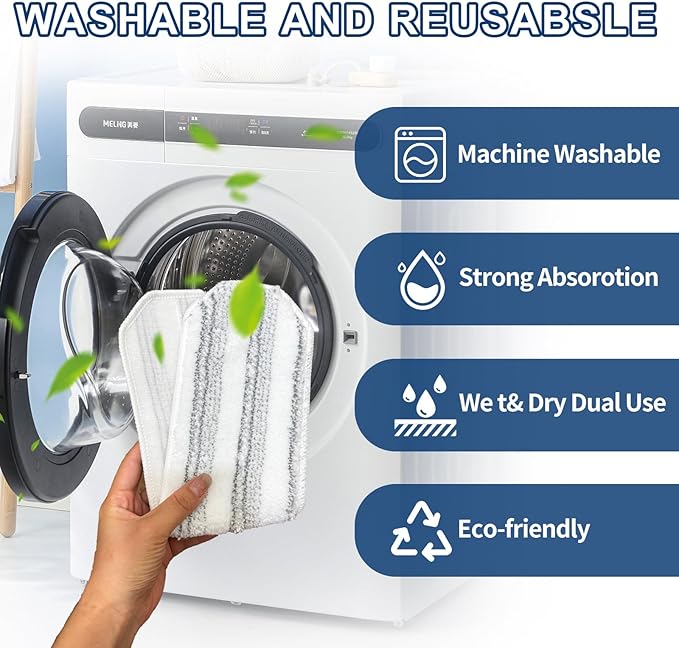 Mop Pads Replacements Compatible with H2prO Flat Mop System, Replace Mop Heads for Mop, Machine Washable Reusable Microfiber Pad Refills for Floor Cleaning (8 Pack)