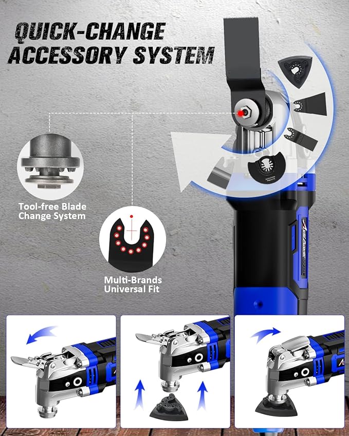 AVID POWER Oscillating Tool, 3.5-Amp Oscillating Multi Tool with 4.5° Oscillation Angle, 6 Variable Speeds and 13pcs Saw Accessories, Auxiliary Handle and Carrying Bag - Blue