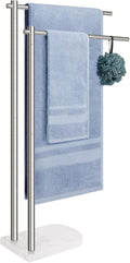 Livabber Standing Towel Rack, 304 Stainless Steel 2-Tier Towel Holder Stand with Marble Base, Modern Stylish Tall Shower Towel Bar for Bathroom Accessories, Pool（Brushed Nickel）