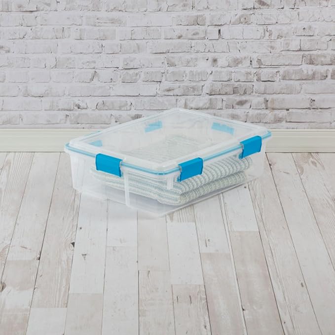 Sterilite 12-Pack Gasket Box, Weather-Resistant Storage Bins with Latching Lids, 37 Quart - Heavy-Duty Organizing Containers for Closet, Bathroom, and Office
