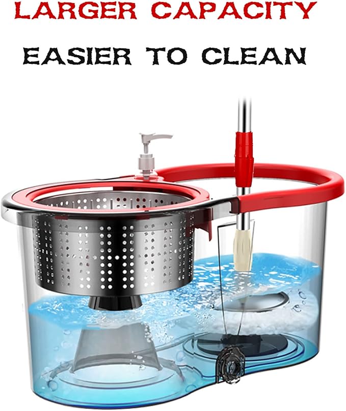 Mop and Bucket with Wringer Set 360° 3psc Microfiber Spin Mop with Bucket and Dual Mop Heads Self Wringing Spinning Mop (20QT) (1)