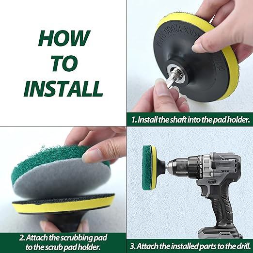 4 Inches Drill Powered Brush Tile Scrubber Scouring Pads Cleaning Kit, Disc Pad Holder with 6 Scrubbing Pads Abrasive Buffing Pads for Kitchen, Bathroom, Grout, Carpet, Tub, Grill, Tile