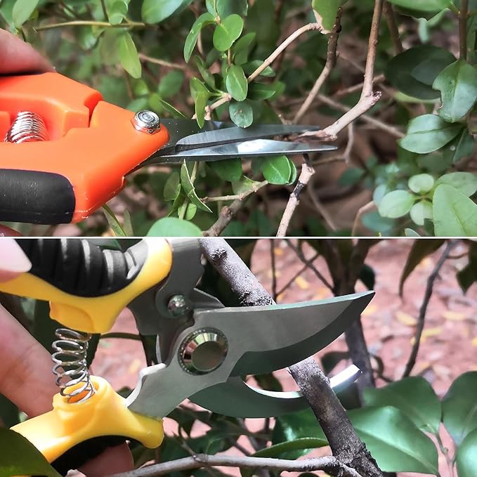 Oligei 2 Pack Stainless Steel Pruning Shears, Garden Shears, Garden Clippers, Gardening Tools Scissors with Soft Grip Handle