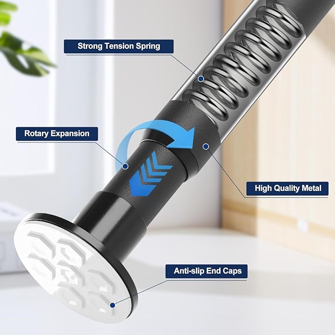 No Drilling Closet Rod, 27.5-94 Inches Hanging Closet Rod for Clothes, Closet Bar & Pole Heavy-duty, Closet Rods for Hanging Clothes For Closet Wardrobes Bathroom Laundry RV Curtains,Black