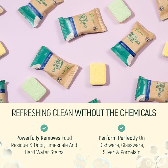 Natural Dishwasher Detergent Tablets - Plant Based Alternative Refill Pack Dishwashing Tabs - Eco-Friendly And Plastic Free Way To Cleaner Dishes - 30/60/90 Refills Dish Washer Soap Pods (30 Pack)