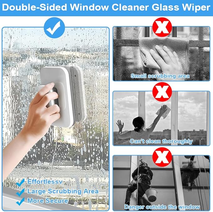 2025 New Magnetic Windshield Cleaner Tool Set, SEILETOO Car Window Cleaner Magnetic Tool, Double-Sided Window Cleaner Glass Wiper for High Rise Car Glazed
