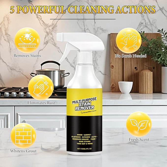 2PCS Multi-Purpose Stain Remover, All Purpose & Stain Remover For Kitchen, Bathroom, Car. Its Effectively Removes Hard Water Stains, Rust, Yellowing, And Stubborn Residues.