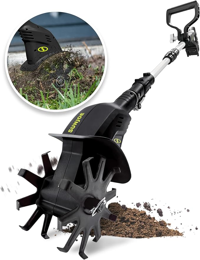 Sun Joe Cordless Garden Tiller & Cultivator with Telescopic Pole, Auxiliary Handle & 6-Inch Steel Blades, 24V, Tool Only - Heavy-Duty Tilling Machine for Lawn, Yard, and Gardening Care, 24V-TLR-CT