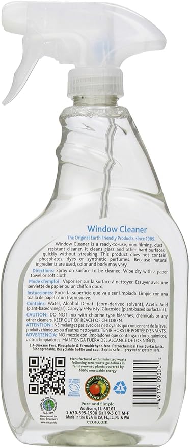 Earth Friendly Products Window Cleaner with Vinegar, 22 Oz