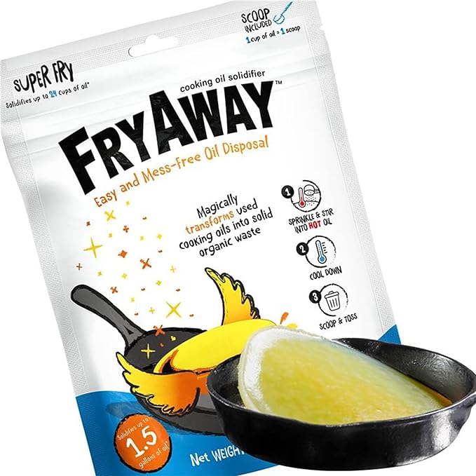 FryAway® Super Fry Cooking Oil Solidifier, Super Value 10-Pack (10 Pouches with Scoops, 240 Cups Total), Plant-Based Grease Solidifier Powder for Oil & Kitchen Grease Disposal, Shark Tank, Made in USA