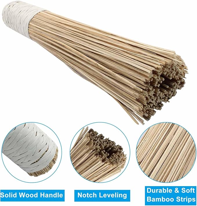 Natural Bamboo Wok Brush 12-Inch Length, Traditional Kitchen Pan Cleaning Whisk Cleaning Brush Bamboo Scrubber (Flat Brush)