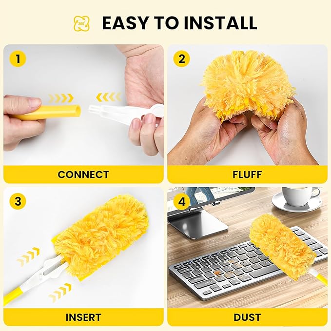 Heavy Duty Duster Refills for swiffer Duster, Disposable Dusters Kit for Cleaning Dusting Furniture Blind Ceiling Fan, Electrostatic Lock-Dust Technology 360 Feather Duster，60 Duster and 1 Handle