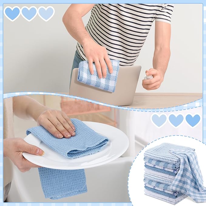 Patelai 12 Pcs Kitchen Dish Cloths for Washing Dishes Absorbent Dish Rags Cleaning Reusable Towels for Scrubbing Wipe Glass Summer Home Household Supplies(Blue,13.8'' X 13.8'')