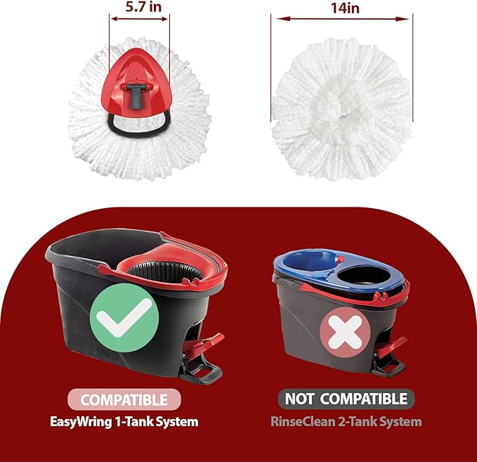 Mop Head Replacement for O-Ceda EasyWring 1-Tank System, Includes 6 Spin Mop Replacement Head, 1 Spin Mop Base