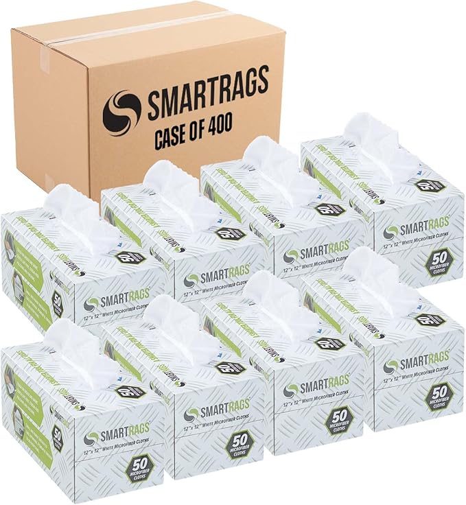 Arkwright Smart Rags Microfiber Cleaning Cloths Bulk, Case of 400, Lint Free 180 GSM Reusable Towels for Auto, Office and Household Cleaning, 12 x 12 in, White