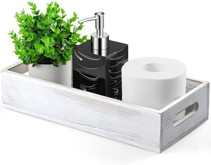 ALELION Bathroom Basket for Toilet Tank - White Wooden Toilet Basket, Decorative Back of Toilet Organizer for Organizing Toilet Paper, Towels, and Bathroom Accessories