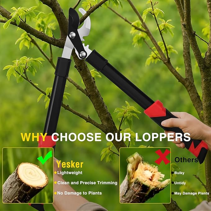Yesker 19" Loppers Heavy Duty Branch Cutter Sharp Steel Blade Tree Trimmer up to 1" Diameter Cut Capacity Powerful Gear Action Lightweight Bypass Loppers Tools for Tree Trimming Garden Maintenance