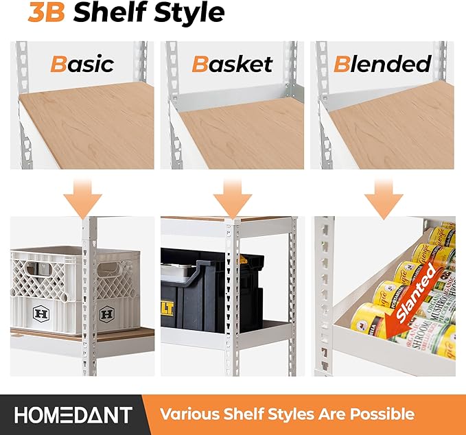 HOMEDANT 35.9" W 5 Tier Heavy Duty Garage Shelving Adjustable Metal Rack Storage Shelves Standing Shelf Unit Organizers Pantry Closet White 2Pack