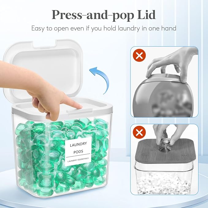 Lifewit Laundry Pods Container with Pop-up Lid, Laundry Room Organization, Dryer Sheet Holder for Washing Powder Scent Booster Beads, 2700 +4500+1800ml/0.5+0.72+1.2gal,4 Pcs