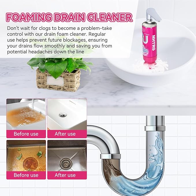 Foaming Drain Cleaner, Sink Cleaner and Deodorizer, Drain Clog Remover for Kitchen Sinks, Tubs, Shower Drains (2 Pcs)