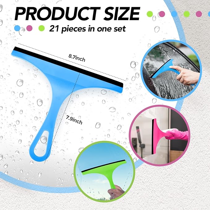 Yinder 21 Pcs Small Squeegee for Shower Glass Door 8.7" Silicone Shower Glass Window Cleaner Bathroom Squeegee for Car Windshield Window Mirror Art Class Group Craft(Candy Color)