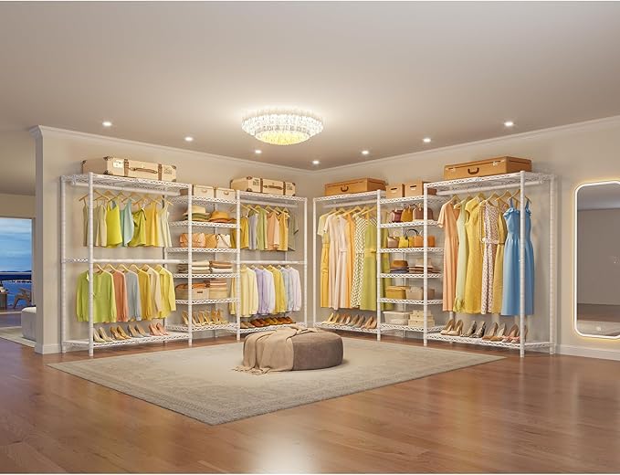 VIPEK X3 Plus Large Expandable Closet Rack Adjustable from 5'10" to 8'8" with Extendable Shelves and Hanger Rods, Freestanding Clothing Racks Modular Closet Systems Wardrobe, Max Load 1360LBS, White