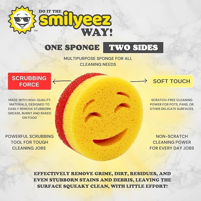 Smilyeez Scrub Moji Duo Scrubbing Sponge (Set of 3) Dual-Sided Scrub Sponges Multipurpose Sponge Scratch-Free Stain and Odor Resistant