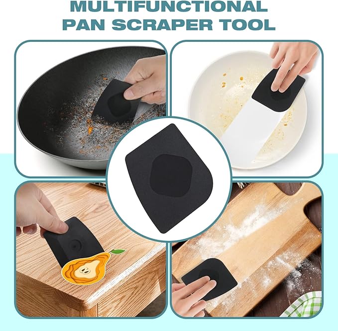 Cast Iron Scrubber, Cast Iron Cleaner with Pan Scraper, Chainmail Scrubber for Cleaning Dishes, Stock Pots, Pans, Griddles, Grills - Dish Scouring Pad Dishwasher Safe Cleaning Kit, Black