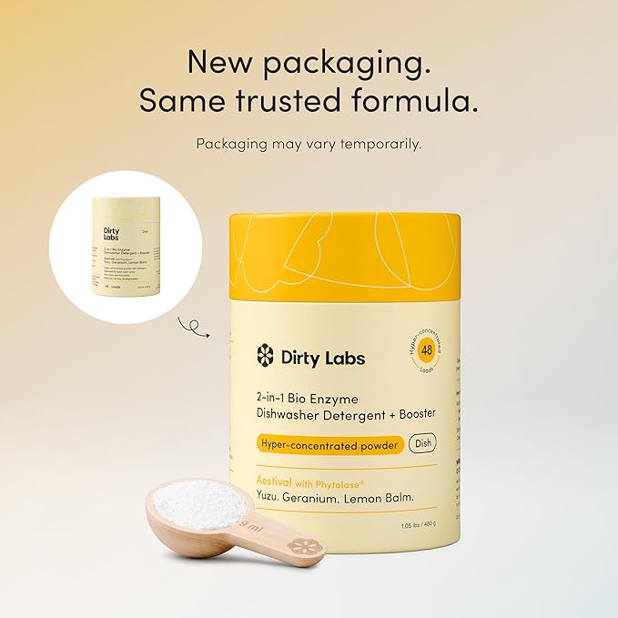 Dirty Labs | Dishwasher Detergent and Booster | Aestival Scent | 96 Loads (2 lbs) | Ultra Clean, Spot Free, Quick Wash Optimized | Hyper Concentrated