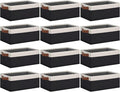 GhvyenntteS Storage Baskets for Shelves 12 Pack, Fabric Storage Bins with Leather Handles, Foldable Rectangular Storage Baskets for Organizing Home, Office (Black/White, 11.8" x 7.87" x 5.11")