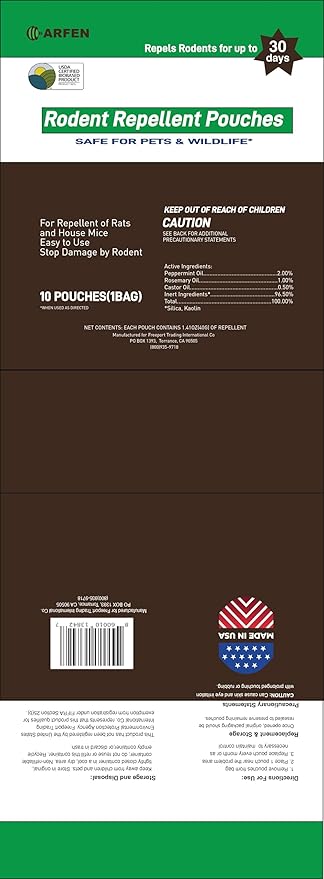 Rodent Repellent Pouches, Peppermint Oil, All Natural, Plant Powered, Repel Mice and Rat, Squirrels, Mouse Repellent, Keep Mice Out from Indoor/Car/RV/Boat/Garage/Cabin,10 Pouches