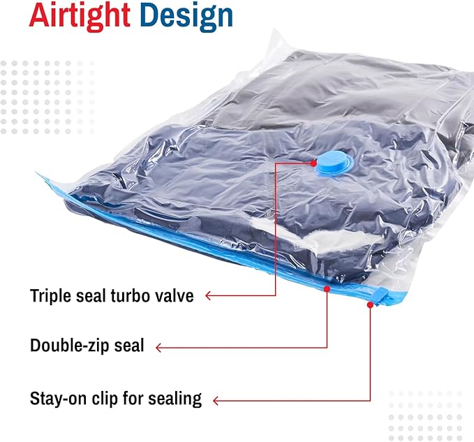 5 Pack Jumbo Vacuum Storage Bags for Comforters, Blankets & Clothes – Jumbo Vacuum Sealed Compression Bags with Hand Pump – Space Saver Storage Bags for Bedding, Moving, Travel & Organization