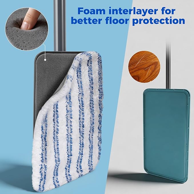 Masthome Extra Large Microfiber Mop for Floor Cleaning, 16“ Flat Mop with 5 Pad for Wet & Dry Use, Dust Mop for Hardwood Laminate Tile Ceramic, 1 Cleaning Scraper Included-Blue