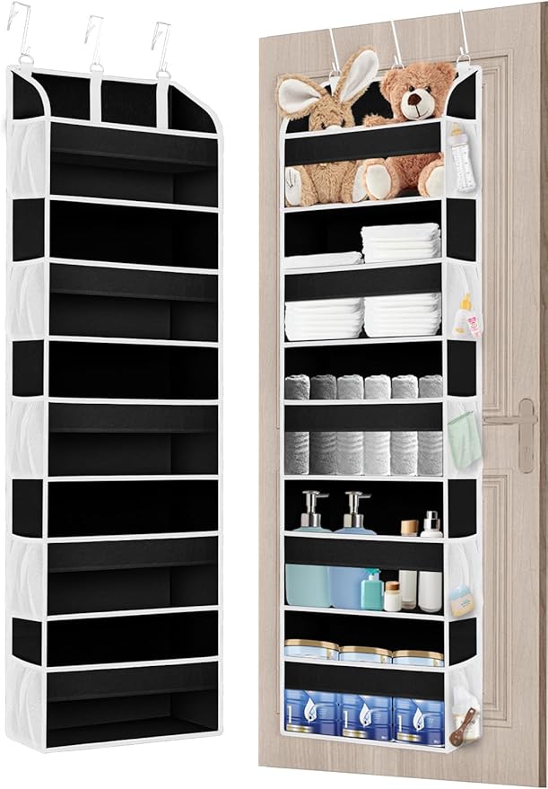 TAHAVICE 2 Pack Over The Door Storage Organizer with 5 Pockets 10 Mesh Side Pockets, 44 lbs Weight Capacity Door Hanging Organizers and Storage for Bedroom,Bathroom,Nursery,Pantry,Dorm(Black)