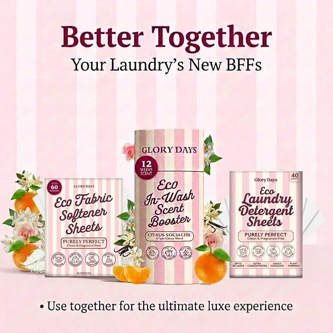 Glory Days In-Wash Scent Booster & Fabric Smell Deodorizer – Citrus Socialite (Bright Citrus Blend) | Chic Laundry Beads for Long-Lasting Fragrance | Plant-Conscious, Plastic-Free, 21 Washes