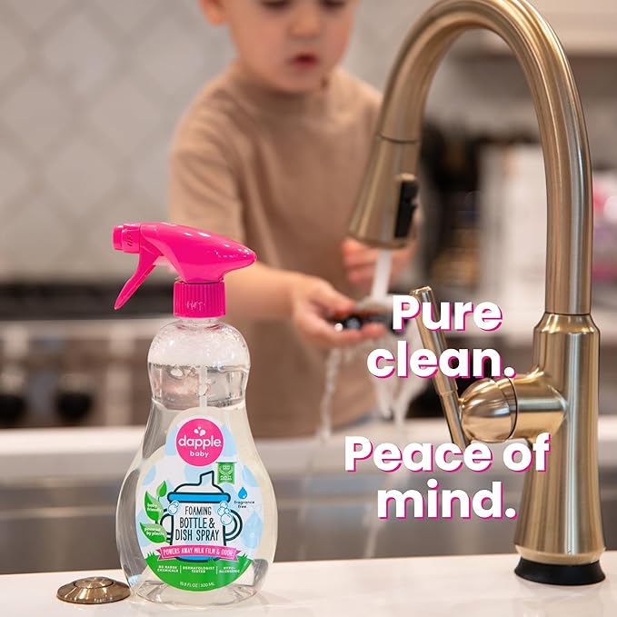 Dapple Baby Bottle & Dish Foaming Power Spray, Hypoallergenic Dish Soap for Baby Bottles, Powered by Plants, Fragrance Free, 16.9 Fl Oz (Pack of 2)
