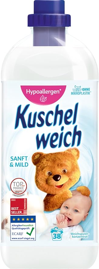 Fabric Softener Gentle & Mild - Without Dyes - 3x1L (101.44 oz) - 114 Wash Loads - Made in Germany
