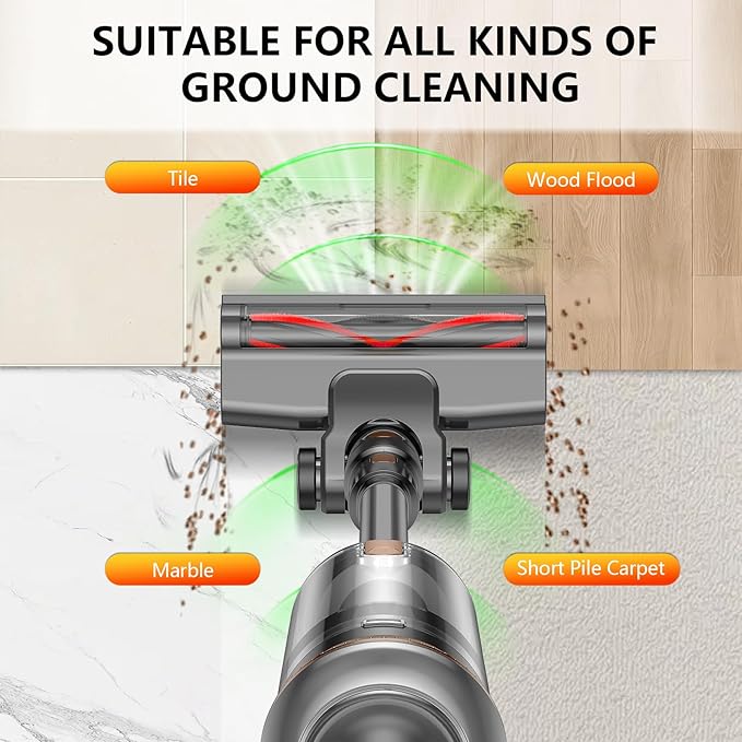 Cordless Vacuum Cleaner, 450W 48KPA 60Mins Vacuum Cleaners for Home,Anti-tangle Wireless Vacumm,Rechargeable Vacuum With Green Light,Powerful Stick Vacuum for Carpet/Hardwood Floors,Pet Hair,Black